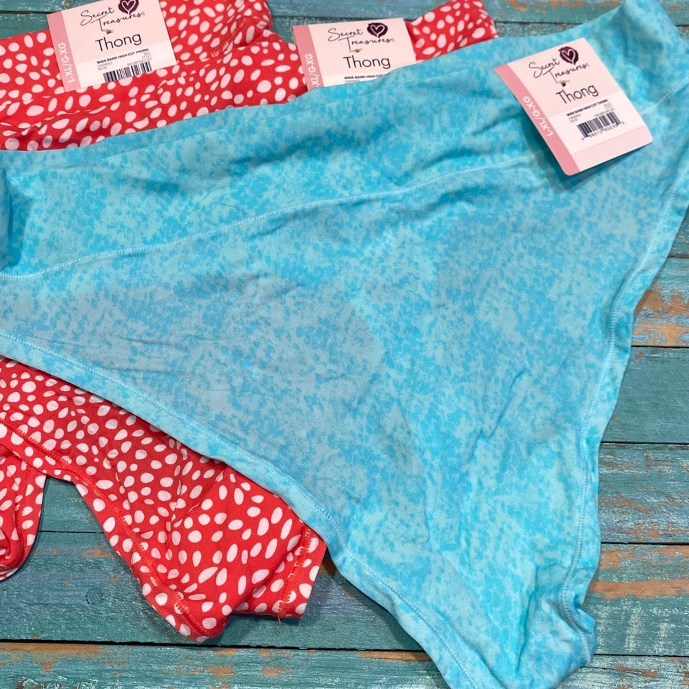 Secret Treasures Wide Band High Cut Thong Panties 3 Pack Blue Red L-XL NWT